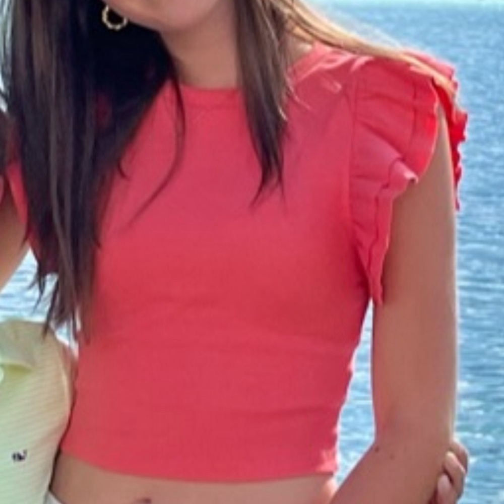 ZARA Coral/Pink ruffle sleeve top